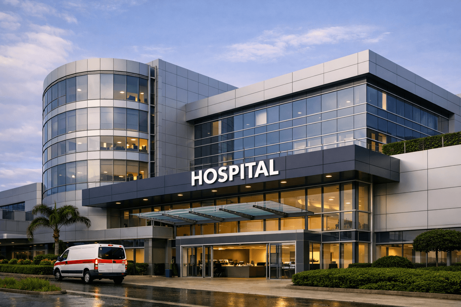 Hospital moderno con arquitectura hospitalaria de vanguardia